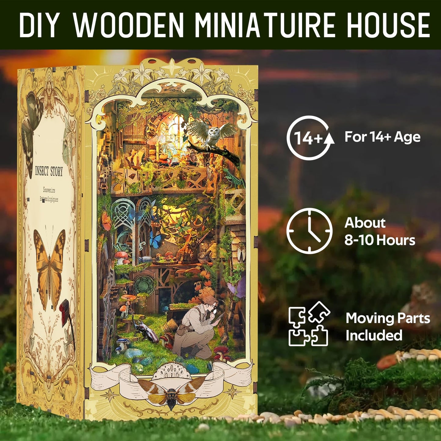 Criolpo Book Nook Kit - Diy Doll House Booknook With Led Lights For Adults And Teens, Perfect Halloween Bookshelf Decor, 3D Wood