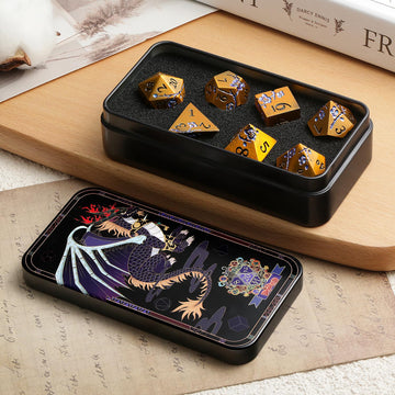 Metal Dice Flowers, 7 PCS Metallic Dungeons and Dragons Dice Set with Grogeous Gift Case for DND Dungeons and Dragon Tabletop Ga