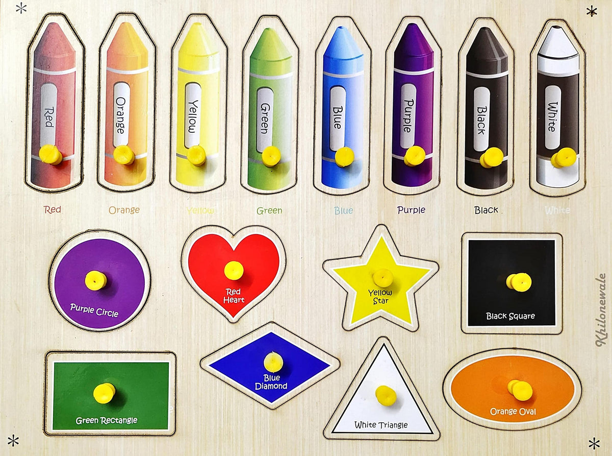 Khilonewale Kids  Wooden Puzzle with Knobs Educational and Learning Toy for Kids (Colors & Shapes Learning)