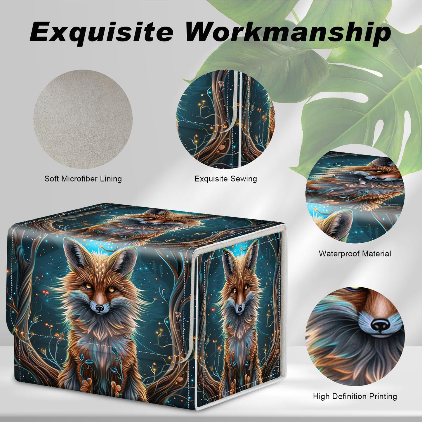 DEGDFSGR for TCG MTG Card Game Storage Box Organizer Trading Card Case Commander Deck Box Magnetic Closure Creative Pattern Up to 200 Cards  Blue Glow Fox