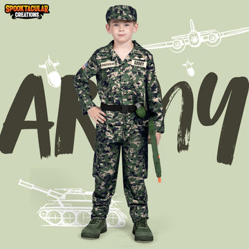 Spooktacular Creations Army Costume For Kids, Dark Green Camo Military Costume, Halloween Costumes For Boys Pretend Play Party (