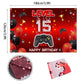 Level 15 Unlocked Backdrop Banner Decorations Video Game On Happy 15th Birthday for Boys Kids Red and Black 15 Years Old Level U