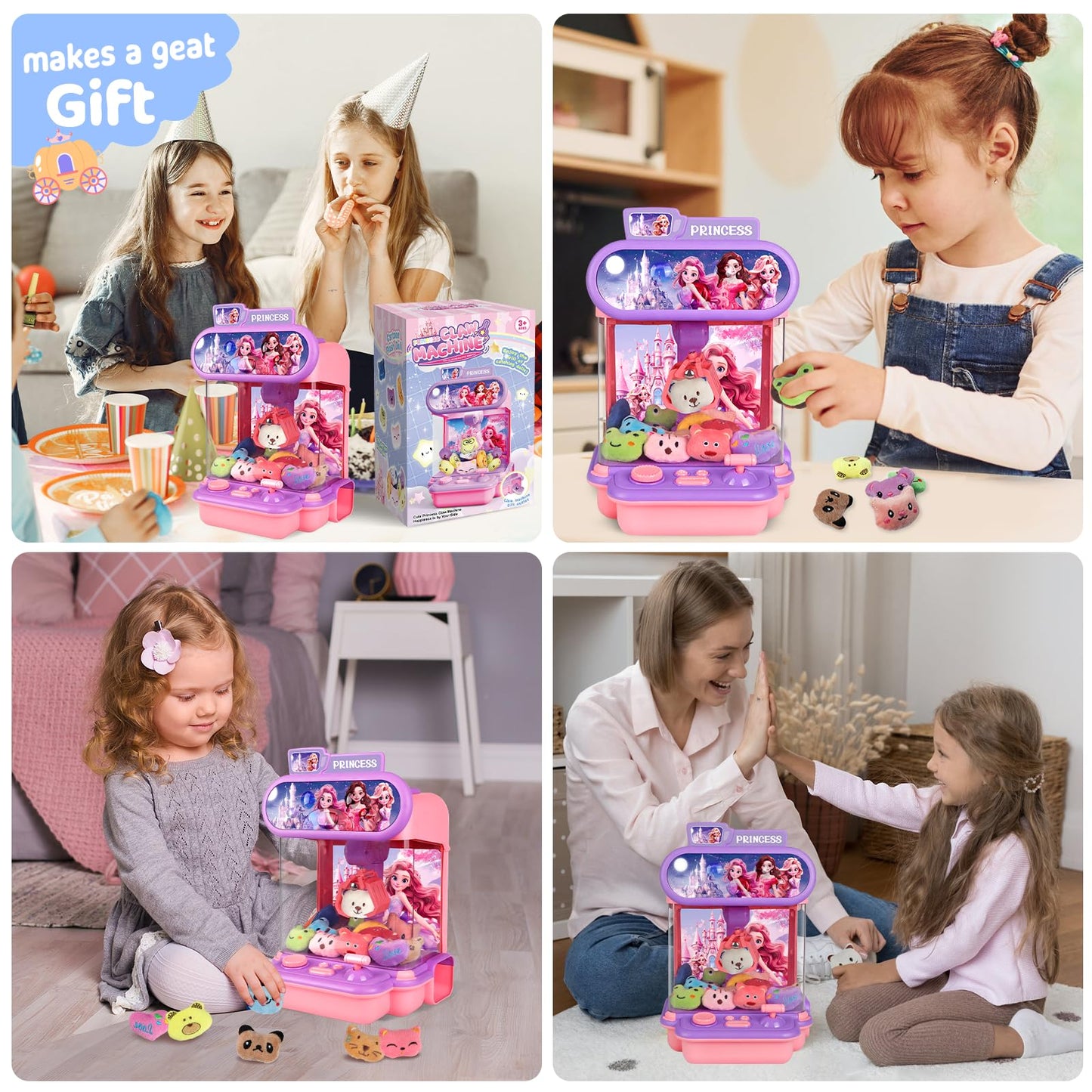 Claw Machine for Kids, Mini Vending Machines with 20 Plush Toys for Girls, Electronic Arcade Game with Candy Grabber Prize Dispe