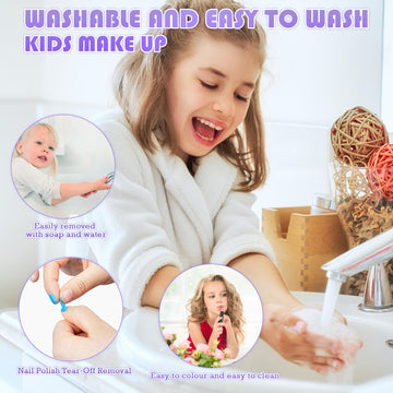 Kids Makeup Sets for Girls - 66 PCS Makeup for Kids with Dresser Vanity Case, Washable and Safe Girls Makeup Sets Ages 3-12, Chr