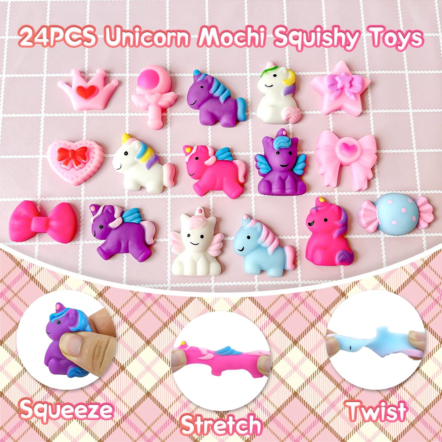 UUSYCUN Unicorn Mochi Squishy Toys - 24PCS Silicone Stress Relief Squeeze - Small Party Favors & Goodie Bag Gifts
