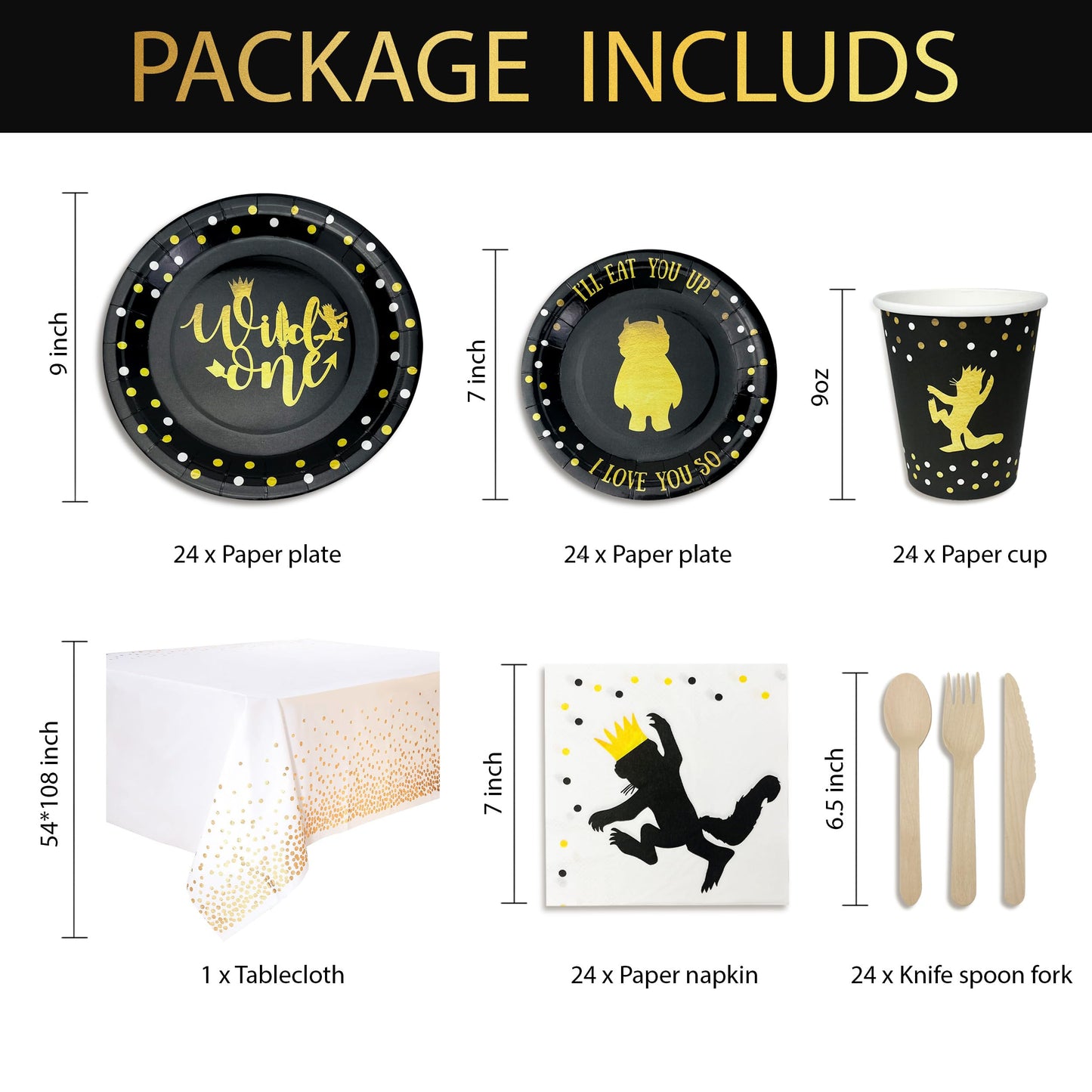 Wild One Birthday Decorations | 96 Pieces - 4-in-1 Wild One Party Supplies | First Birthday Plates | Wild One Napkins| Disposabl