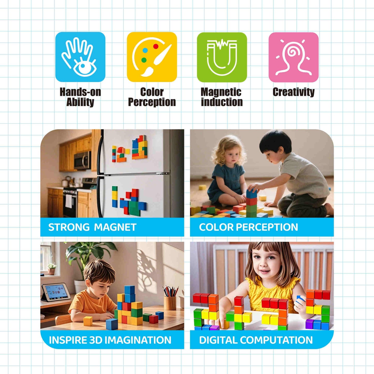SmartYeen Magnetic Building Blocks Set - 100PCS Large Plastic STEM Toys for Toddlers, Sensory Play, Assorted Colors, Ages 3-8