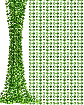 15 Pcs Green Mardi Gras Beads 33'' 7Mm Green Beaded Necklace Pearl Necklace Bulk Party Favor For Flapper Tea Party Centerpieces
