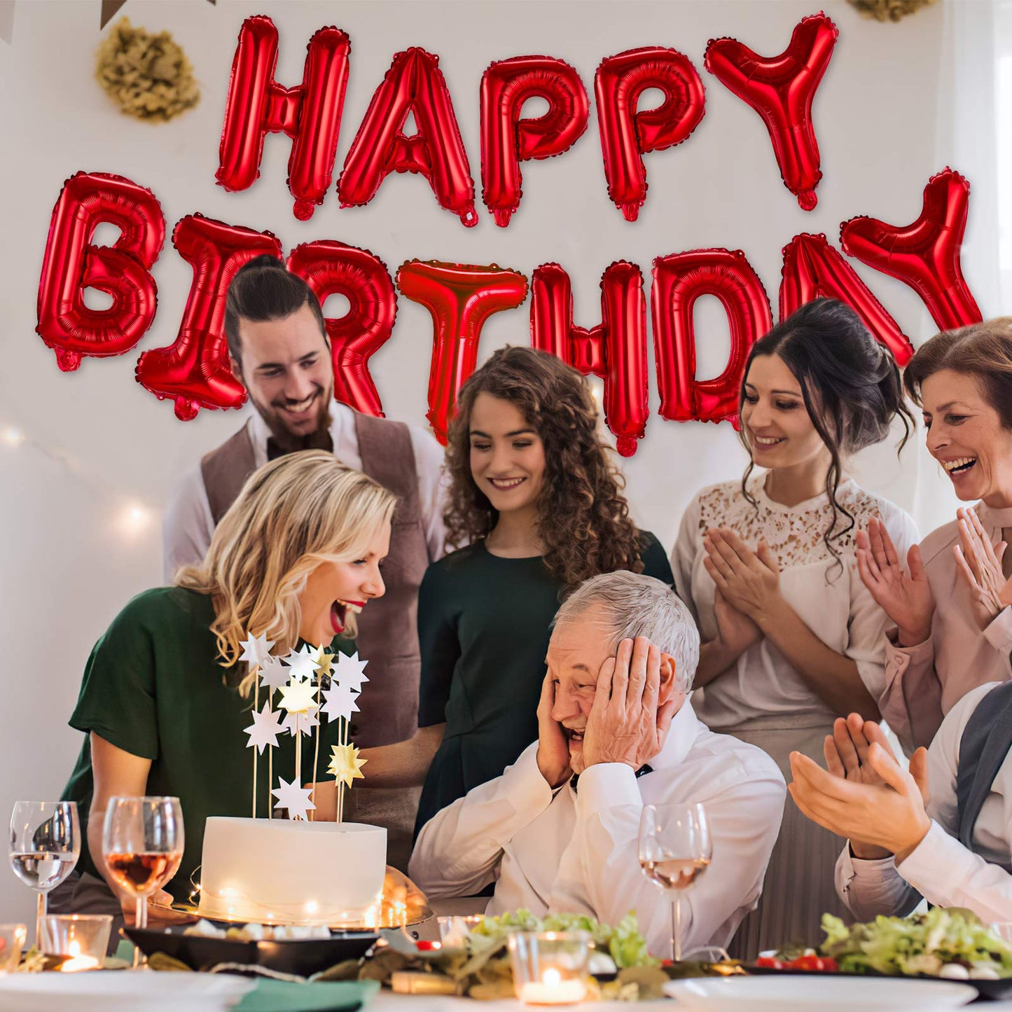 WESTGO Happy Birthday Balloons Banner - 16" Mylar Foil Letters, Red, Reusable, Ecofriendly Party Decor for Kids & Adults