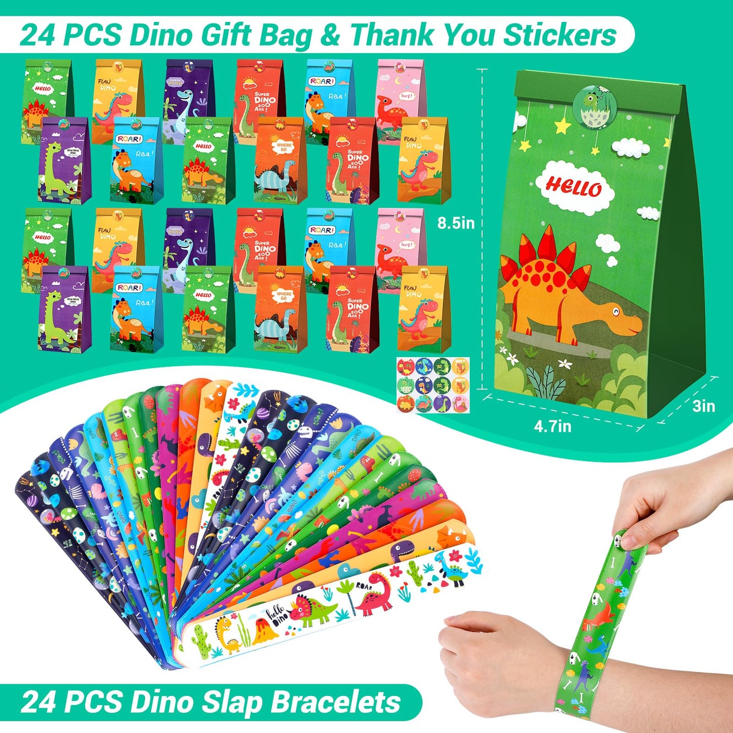 INNOCHEER Dinosaur Party Favors, Dinosaur Birthday Decorations 24 Pack Dinosaur Party Supplies Dinosaur Party Decorations, Dinos