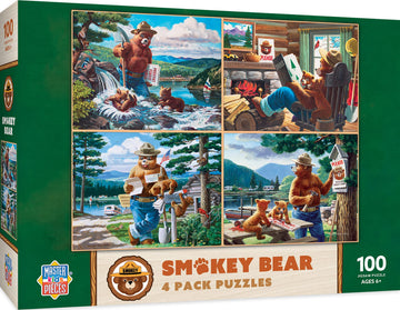 Masterpieces Puzzle Set - 4-Pack 100 Piece Jigsaw Puzzle For Kids - Smokey Bear 4-Pack - 8''X10''