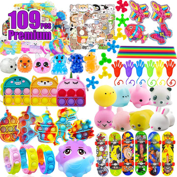 109 Pcs Premium Party Favors Toys For Kids,Assortment Mini Pop Fidget It Toys For All Ages Kids,Classroom Prizes,Treasure Chest,