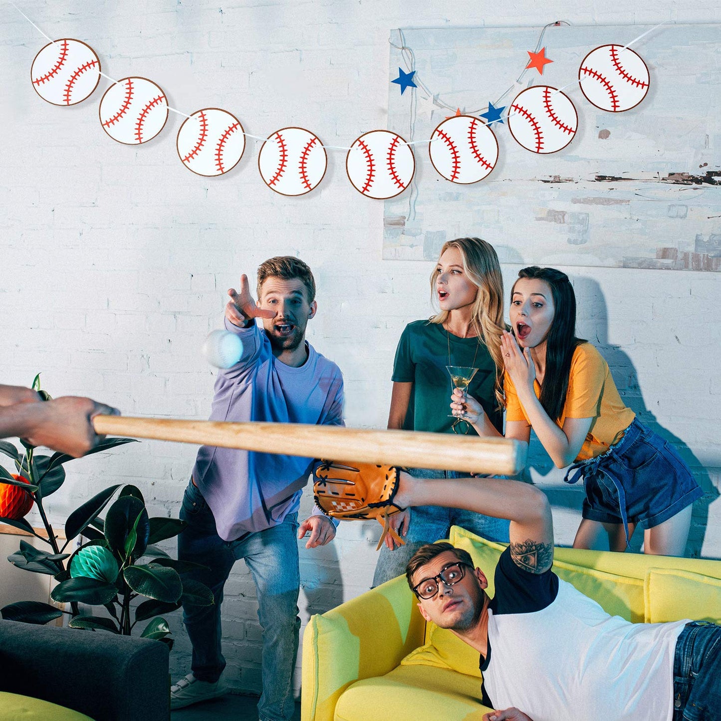 Boao 4 Pieces Baseball Banner Paper Garland Baseball Party Decorations Bunting Decor Sports Birthday Baby Shower Party Supplies