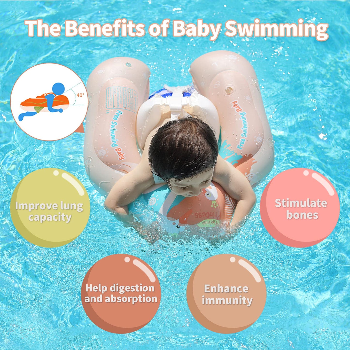 Free Swimming Baby Infant Pool Float With Sun Canopy Size Improved Inflatable Swan Baby Floatie With Sponge Safety Bottom Suppor