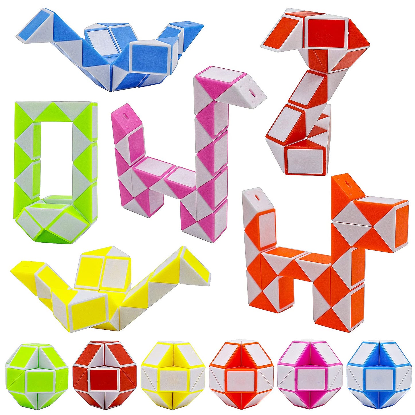 Lendod 12 Pack 24 Blocks Mini Fidget Snake Cube Mini Twist Puzzle Cubes Magic Speed Cubes Toy For Kids Party Bag Fillers, Party