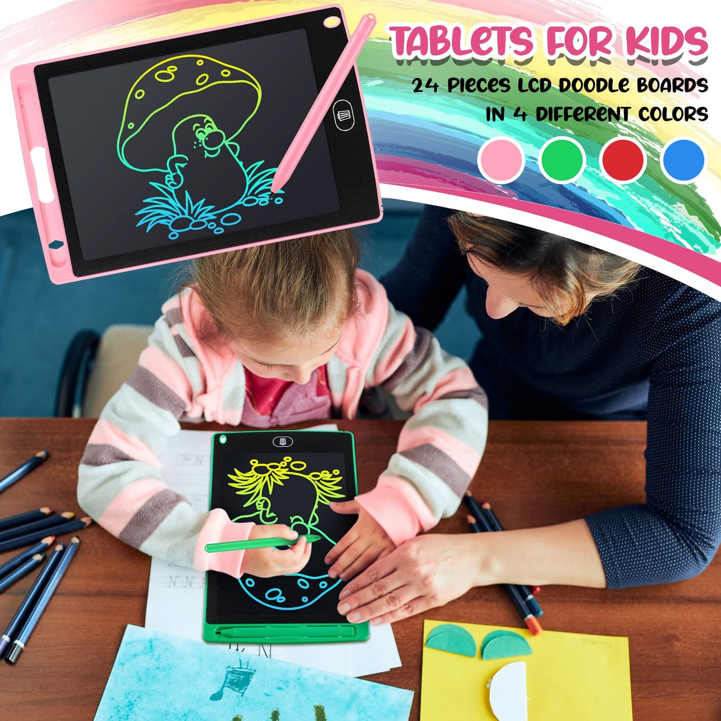 Zhehao 24 Pieces Lcd Writing Tablet Doodle Board 8.5 Inch Colorful Reusable Screen Board Pad Reusable Drawing Writing Learning E