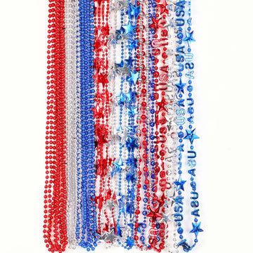 JULBEAR 4th of July Beads Necklaces, 24pcs Patriotic Star Bead Necklace for Independence Day Party Favors Carnival Decorations A