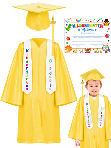 Qzyl Kindergarten Graduation Cap And Gown, Unisex Congrats Grad Outfit With Tassel & Certificate For Preschool Kindergarten