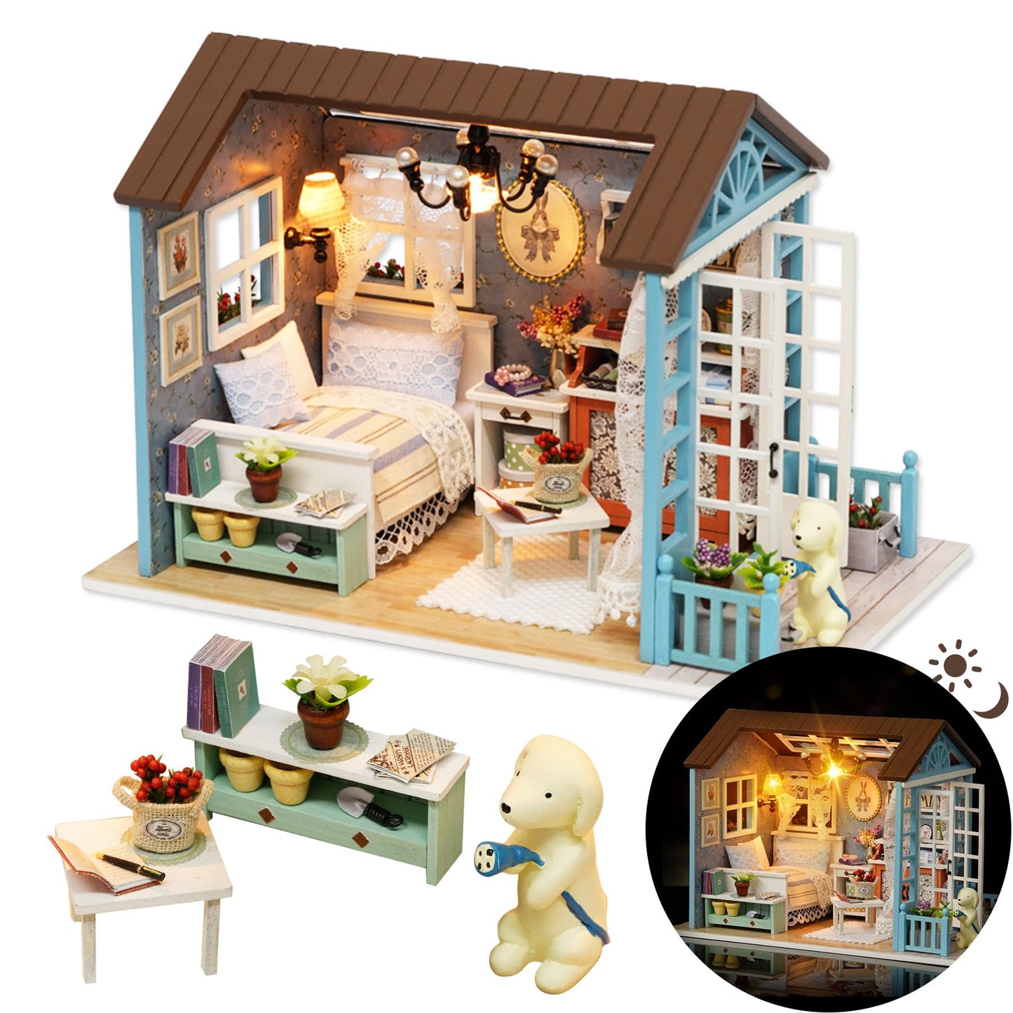 DIY Miniature House Kit  DIY Dollhouse Kit for mature-themeds to Build  Mini House Kit with LED  Mayberry Street Miniatures  Ideal Gifts for Birthday Valentine Christmas(Forest Times)