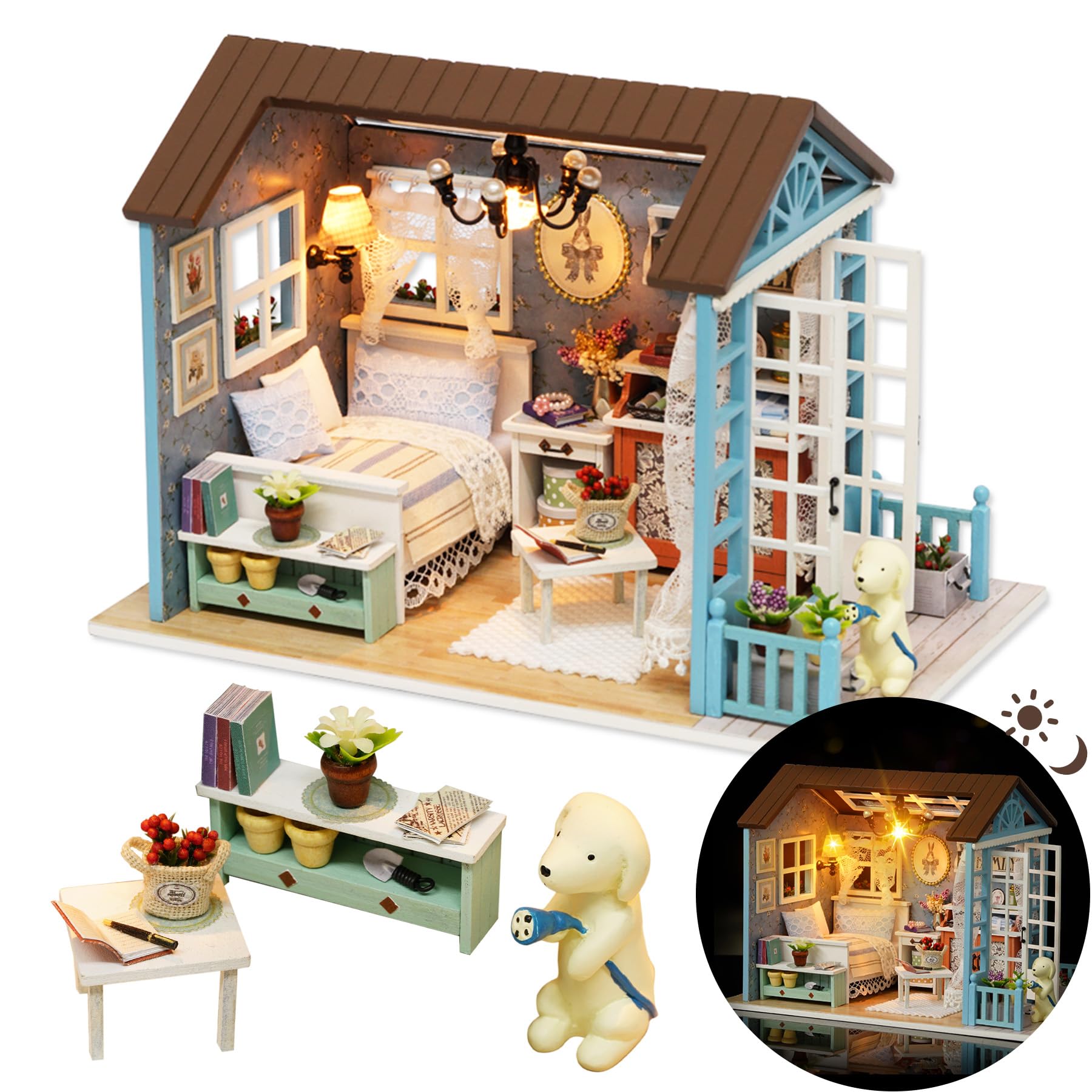 DIY Miniature House Kit  DIY Dollhouse Kit for mature-themeds to Build  Mini House Kit with LED  Mayberry Street Miniatures  Ideal Gifts for Birthday Valentine Christmas(Forest Times)