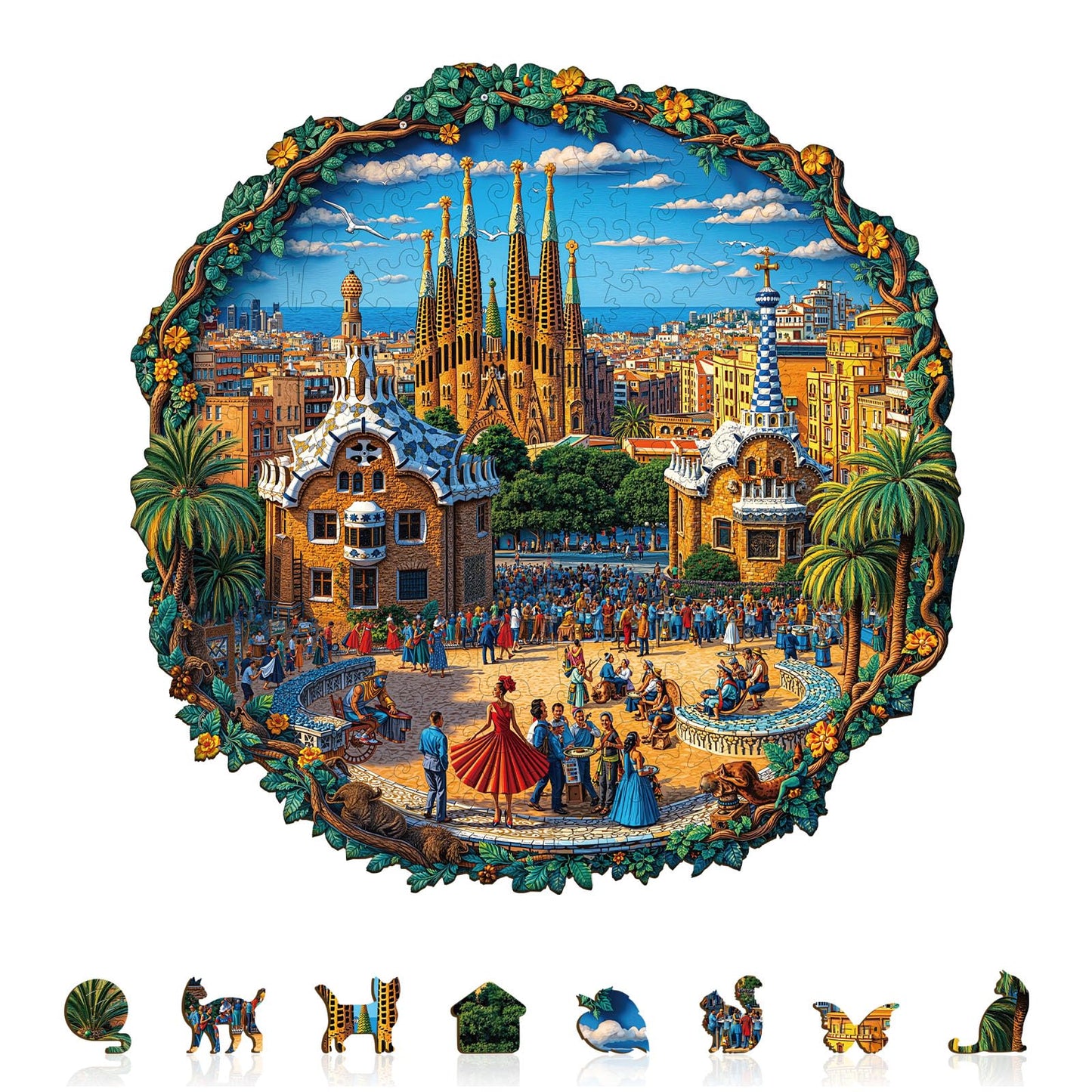 Jigfoxy Wooden Puzzles for mature-themeds  Barcelona Plaza Wood Puzzles mature-themed  Unique Animal Shape Wooden Jigsaw Puzzles for mature-themeds  Birthday Gifts for Puzzle Lovers  Family  Friend (M-11.4 * 11.4in-200pcs)