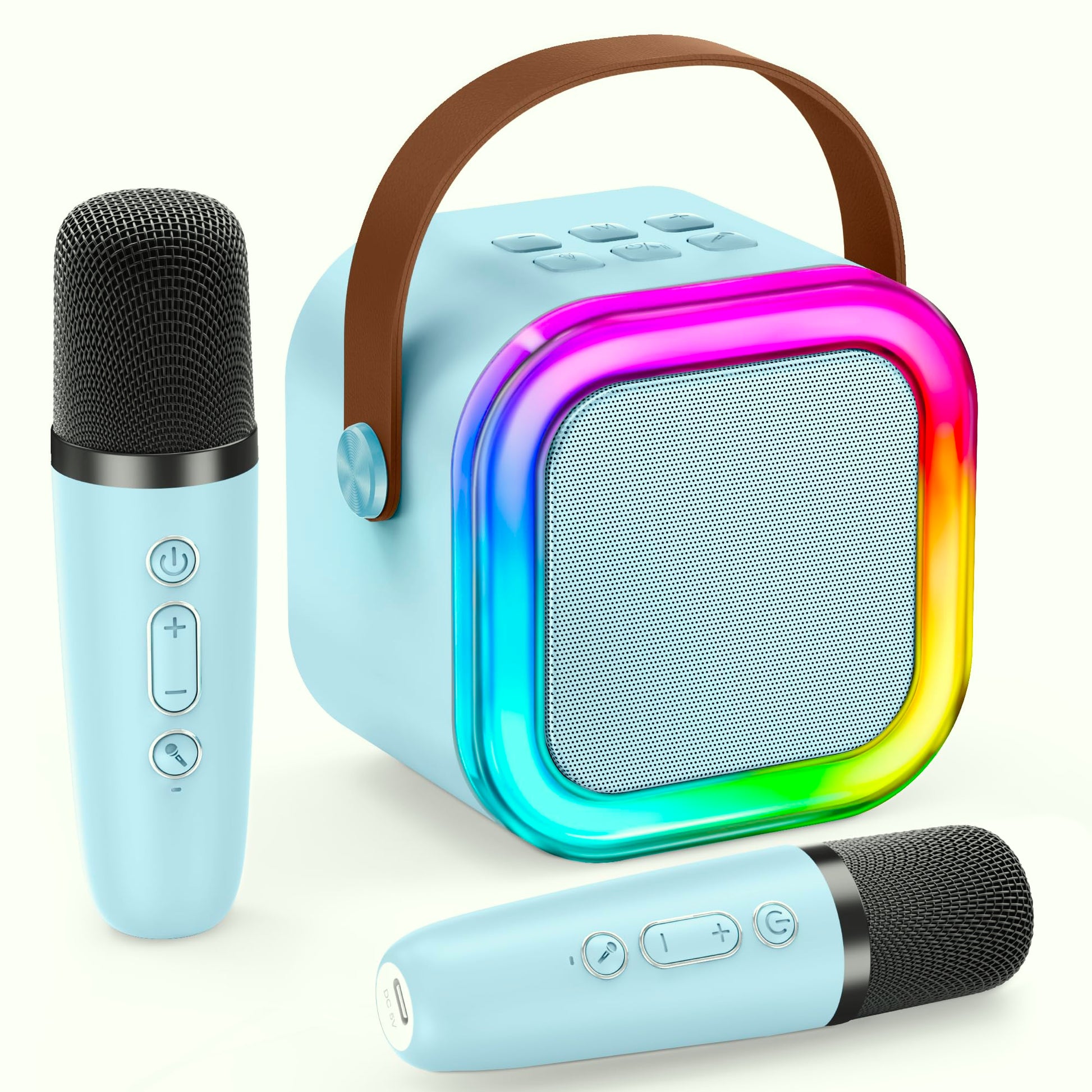 Mini Karaoke Machine For Kids, Birthday Easter Gifts Toys For Girls Boys Friends Age 3-12+, Portable Bluetooth Speaker With 2 Wireless Mics, Karafun Premium Songs Family Home Party(Blue)