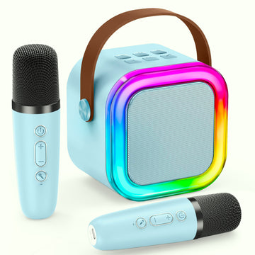 Mini Karaoke Machine For Kids, Birthday Easter Gifts Toys For Girls Boys Friends Age 3-12+, Portable Bluetooth Speaker With 2 Wireless Mics, Karafun Premium Songs Family Home Party(Blue)