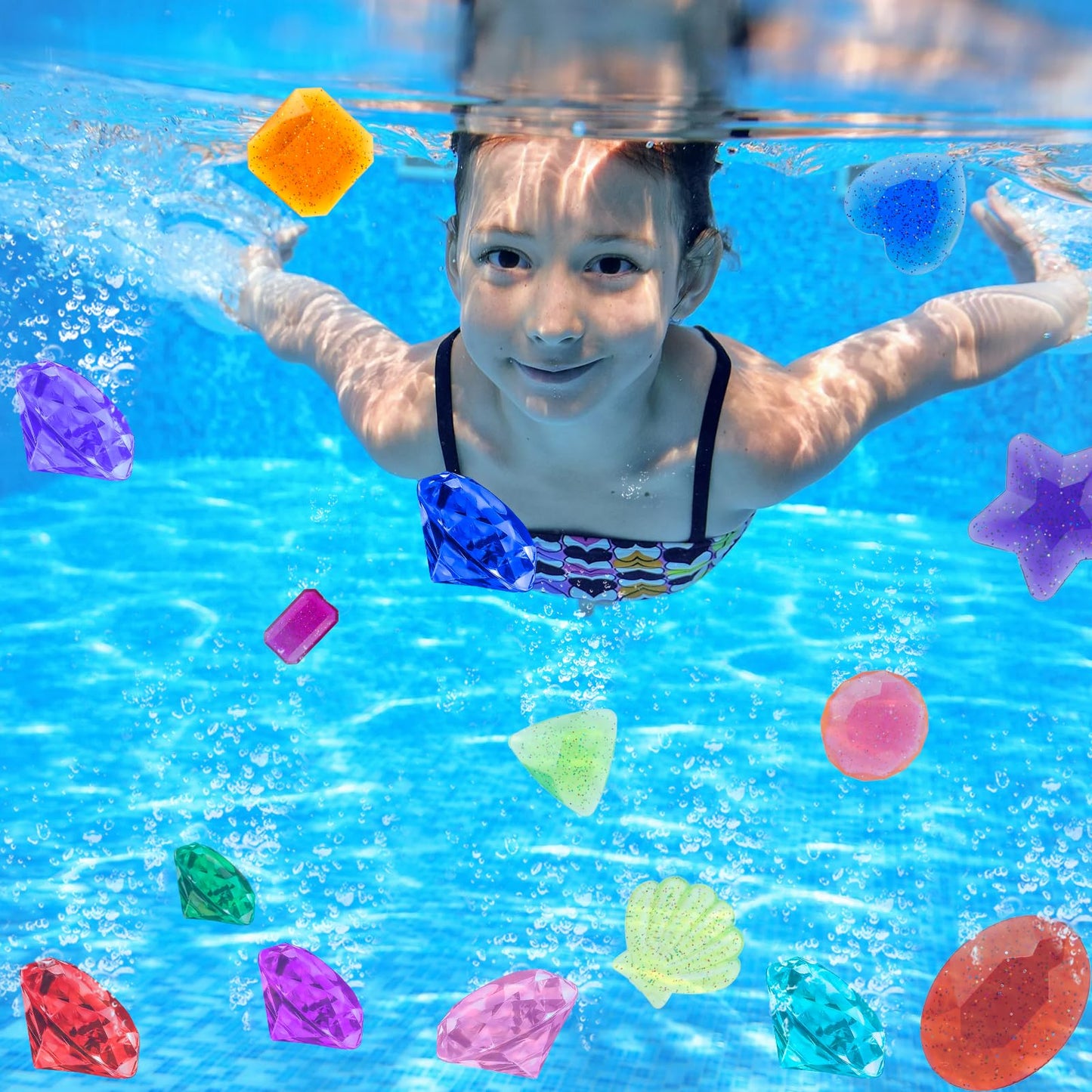 Diving Gem Pool Toys, Diving Gems For Pool For Kids, 16 Big Colorful Diamond Pirate Treasure Summer Underwater Gemstone Swimming