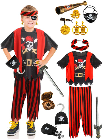 Kids Pirate Costume Set Pirate Captain Dress Up Outfits Playset For Boys Girls Halloween Role Play Party Cosplay