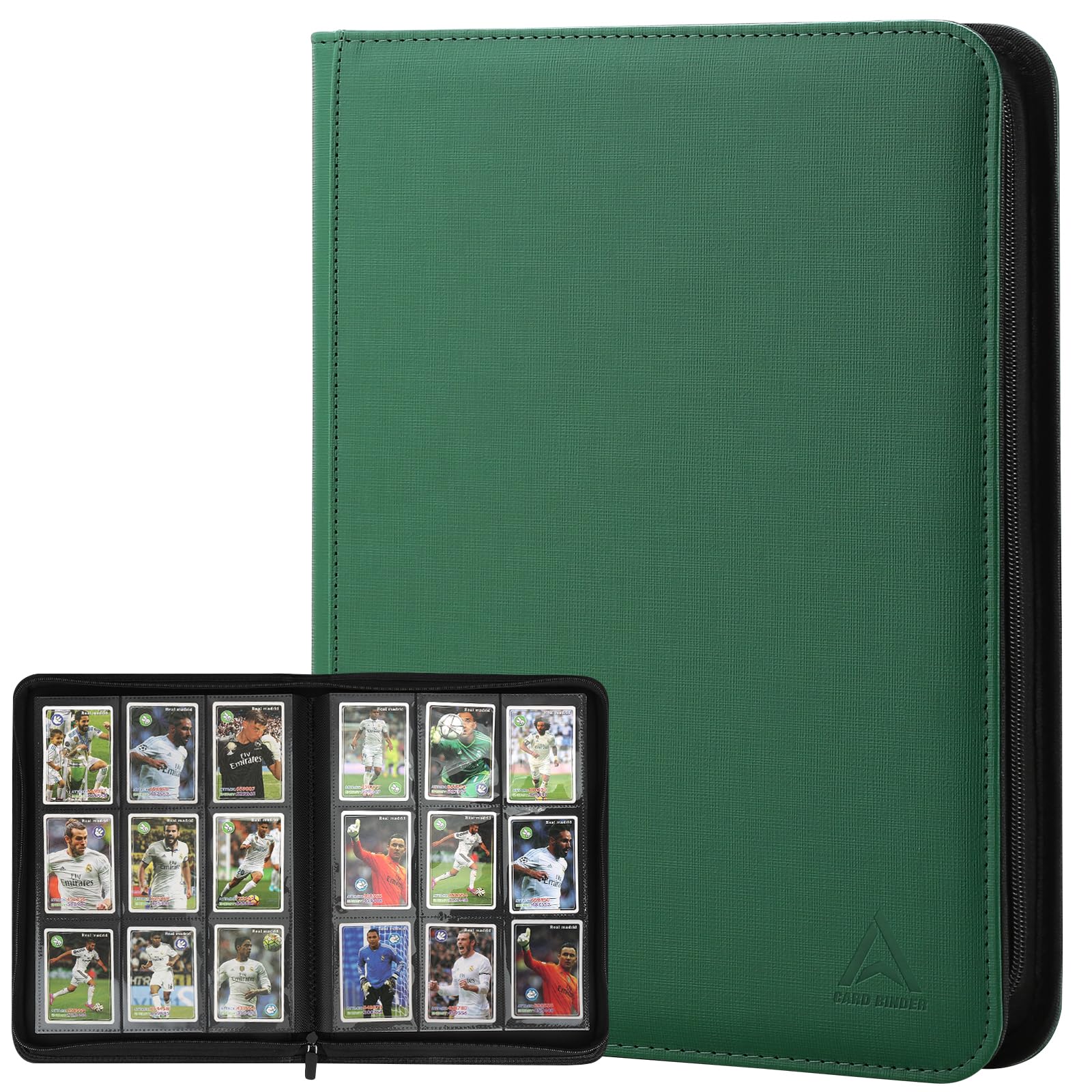 9 Pocket Trading Card Binder 540 Capacity with Zip Closure - enhanced Double Sided PU Leather Card Protector  Hold & Organize Cards for TCG  MTG  Sports Cards (green)