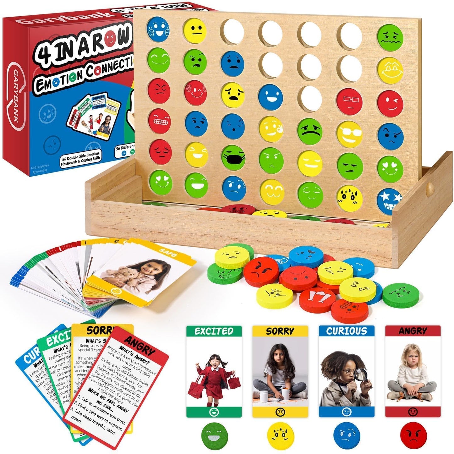Garybank Social Emotional Learning Therapy Games for Kids, 56 Emotion Cards, Coping Skills Activities, Vivid Color, Model Emk01