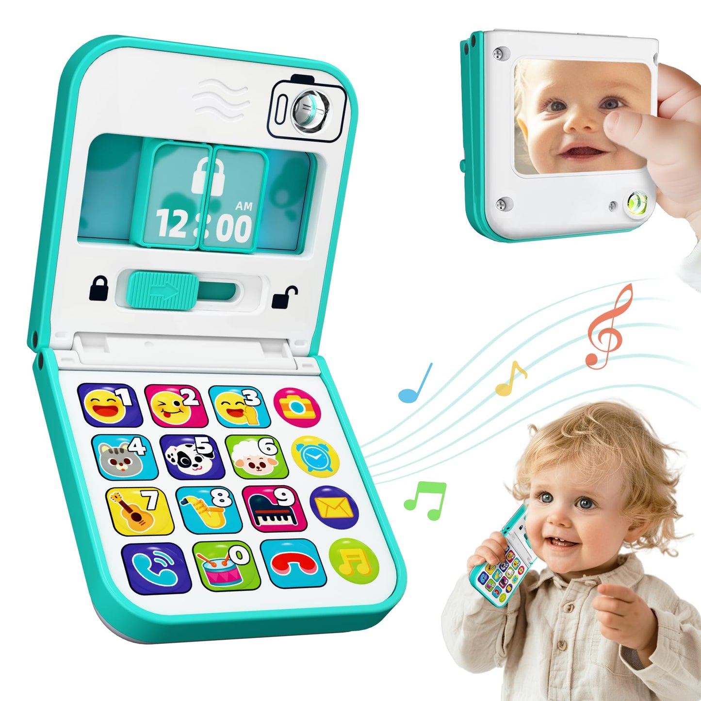Iplay, Ilearn Baby Cell Phone Toy 6-12 Month, Toddler Flip Smartphone Pretend Play Mirror Sound, Kids Music Learning Montessori Travel Game, Infant Fun Birthday Gift 12-18M, Children Boy Girl 1 2 3 Yr