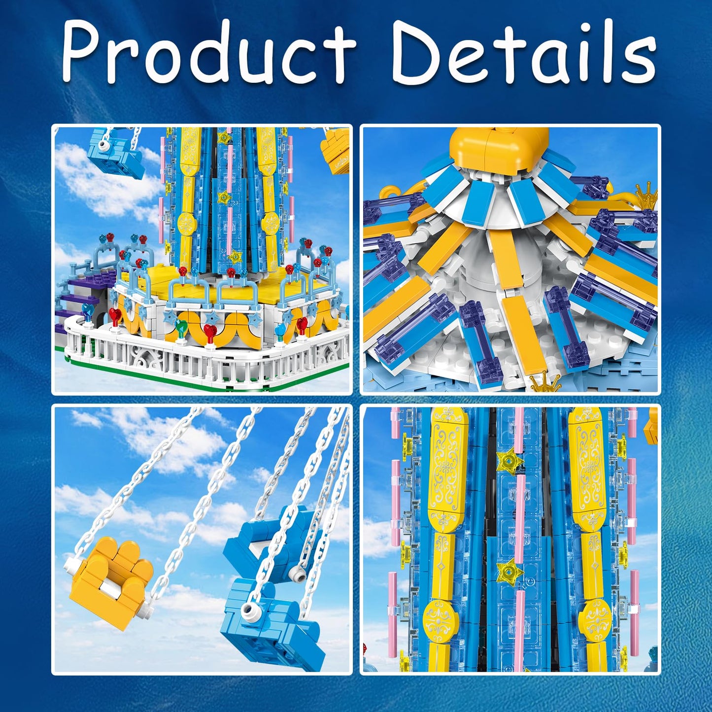 UROINT Swing-Ride Building Set  Motorized Electric Control LED Light  City Amusement Park Toy for Boy Girl Ages 6 7 8 9+  Birthday Gifts for mature-themed Kid Teen  Theme Construction Collection 1892pcs
