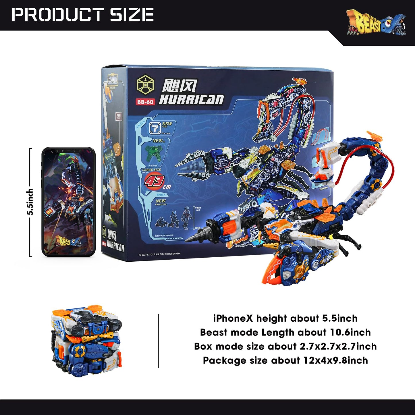 52Toys Beastbox Bb-60 Hurrican Deformation Toys Action Figure, Converting Toys In Mecha And Cube, Perfect Birthday Party Gift For Teens And Adults, Based On Scorpions