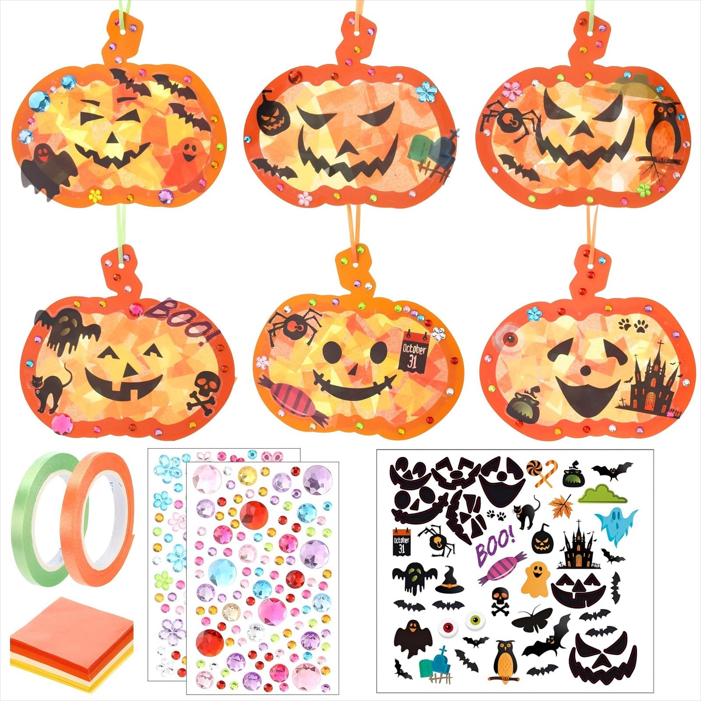 25 Sets Thanksgiving Pumpkin Tissue Paper Crafts Thanksgiving DIY Art and Craft Kits with Stickers Make Your Own Pumpkin Hanging