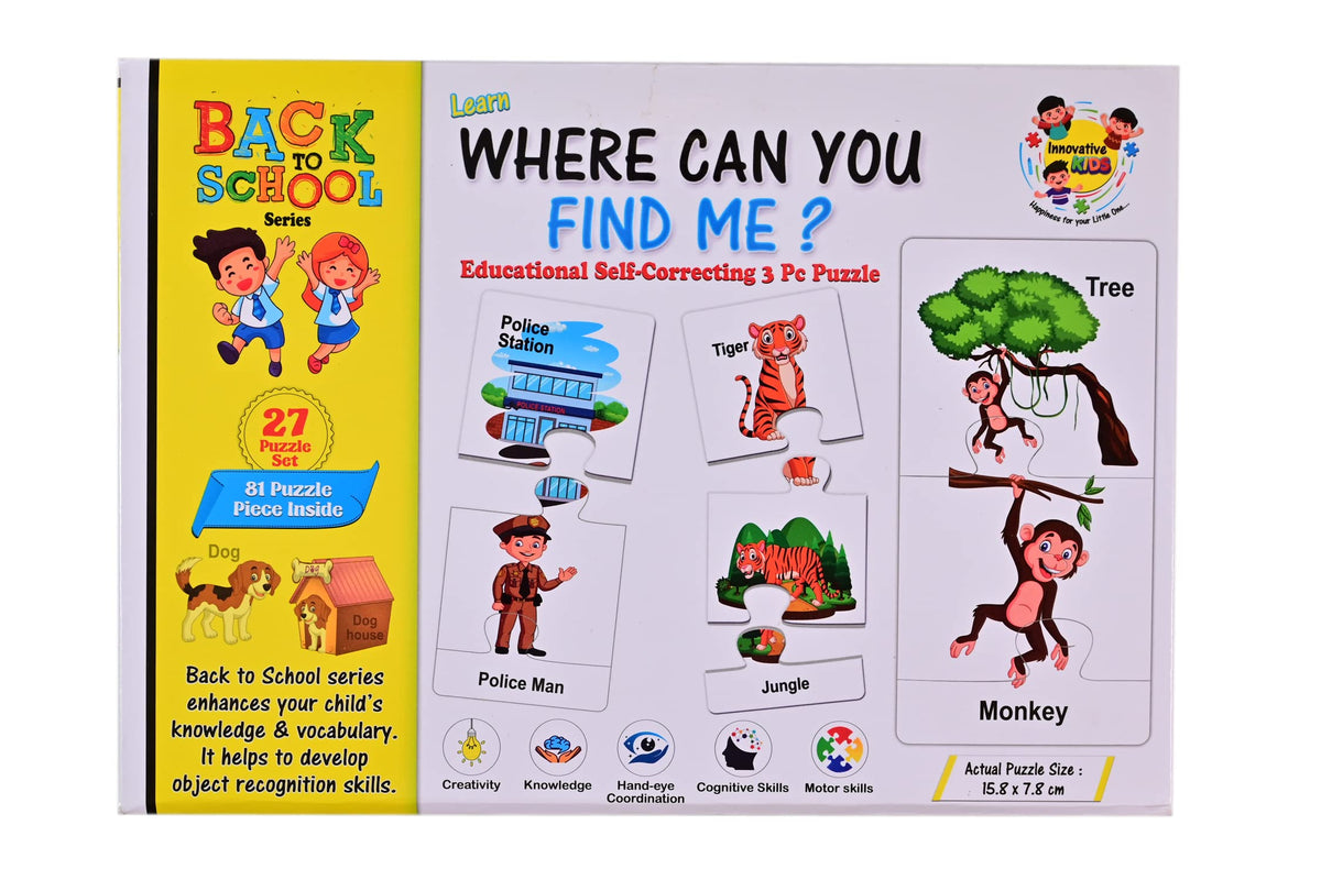 Olympia Games and Toys Back to School Series 27 Puzzle Set (Educatinal SelfCorrecting 3 Pieces Puzzle) for 4+ Age Kids (Where C