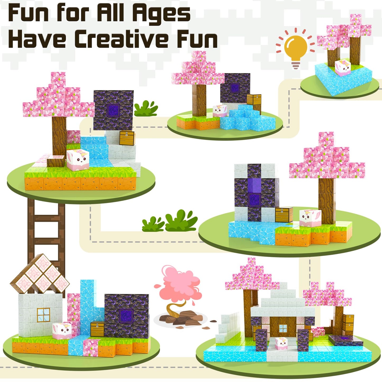 Magnetic Blocks - Build Mine Magnet World Cherry Blossom Set, Magnetic Tiles Building Stem Toys For Boys & Girl Kids Toddler Toys For 3+ Years Old