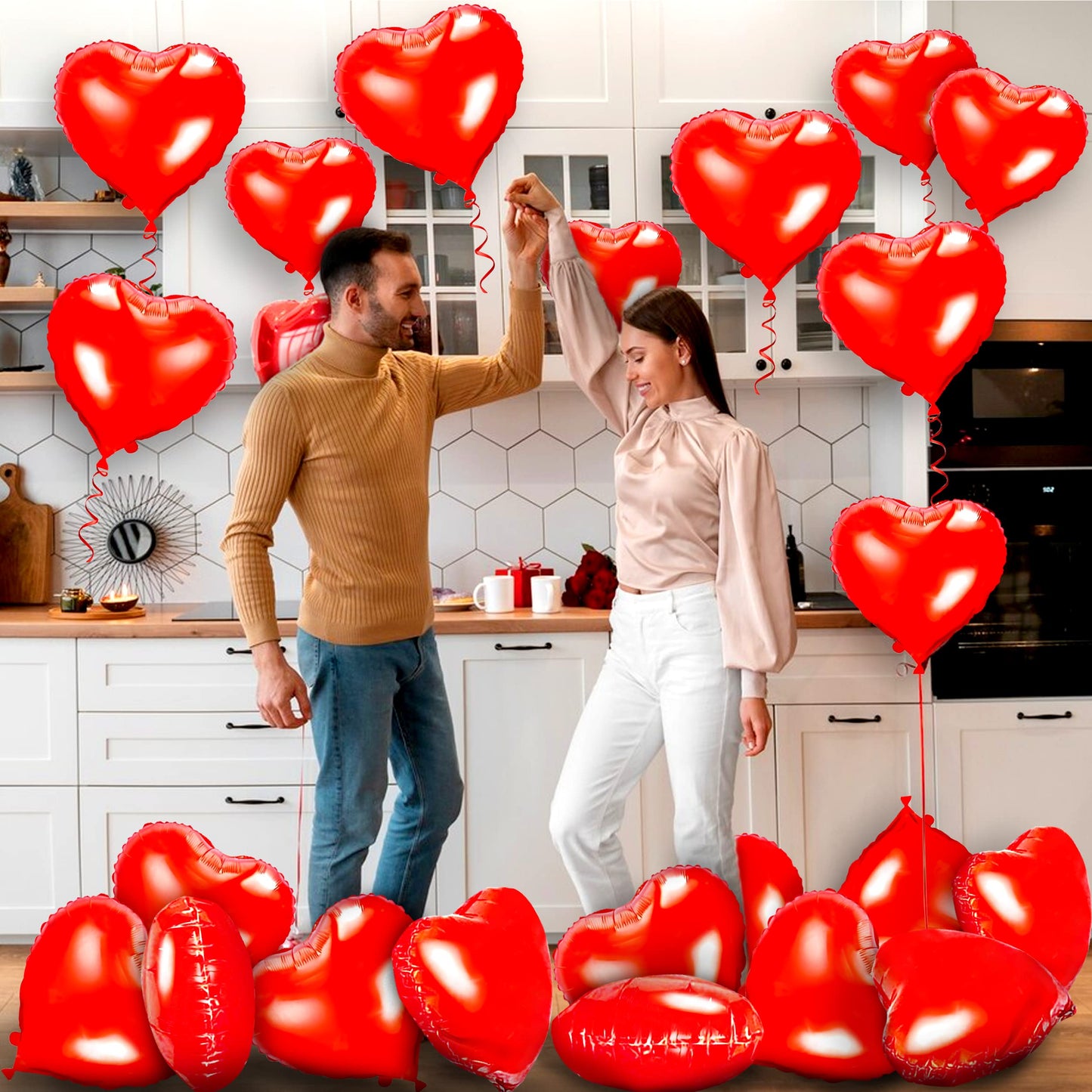 Red Heart Balloons- 50Pcs 18Inch Foil Heart Balloon, Valentine Day Balloons, Room Decorations Kit Party Props Decor Love Balloons Red Valentines Day Heart Balloons