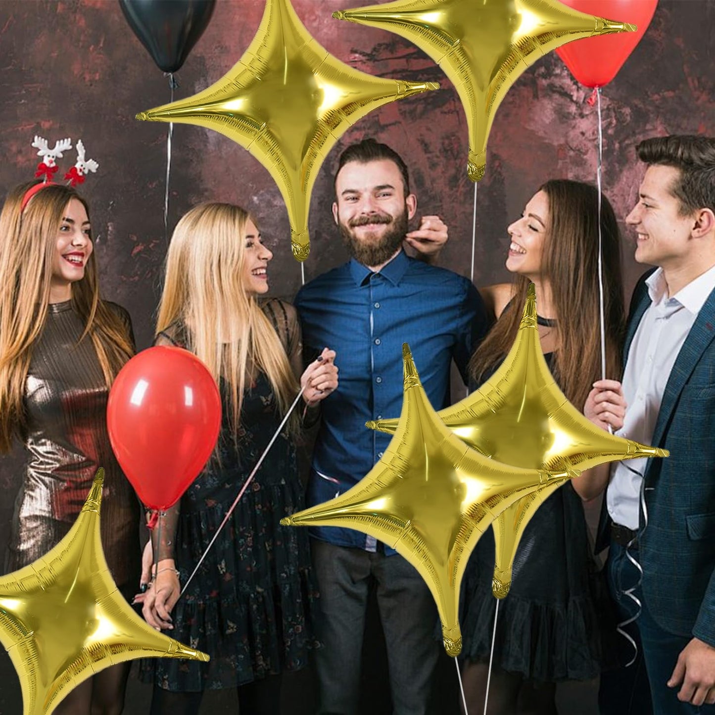 TONIFUL 20Pcs 26Inch Star Balloons Large Gold Four Pointed Star Shape Foil Balloons Big Gold Star Mylar Balloons for Birthday We