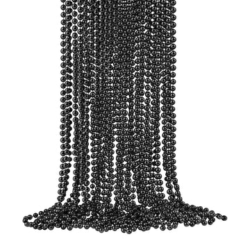 SHAOQINLIN 24 Pcs 33 Inch 7 mm Metallic Black Bead Necklaces, Mardi Gras Party Beads Necklace Bulk Round Halloween Beaded Neckla