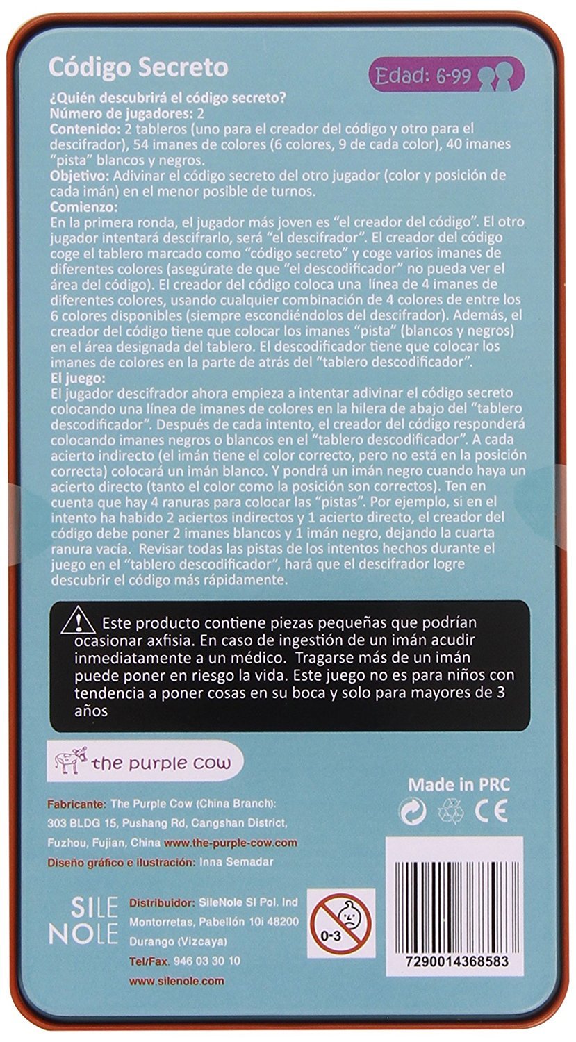 The Purple Cow Magnetic Secret Code Board Game - Travel Size, Medium, Tin, Ideal for Kids & Adults, Model 5522010
