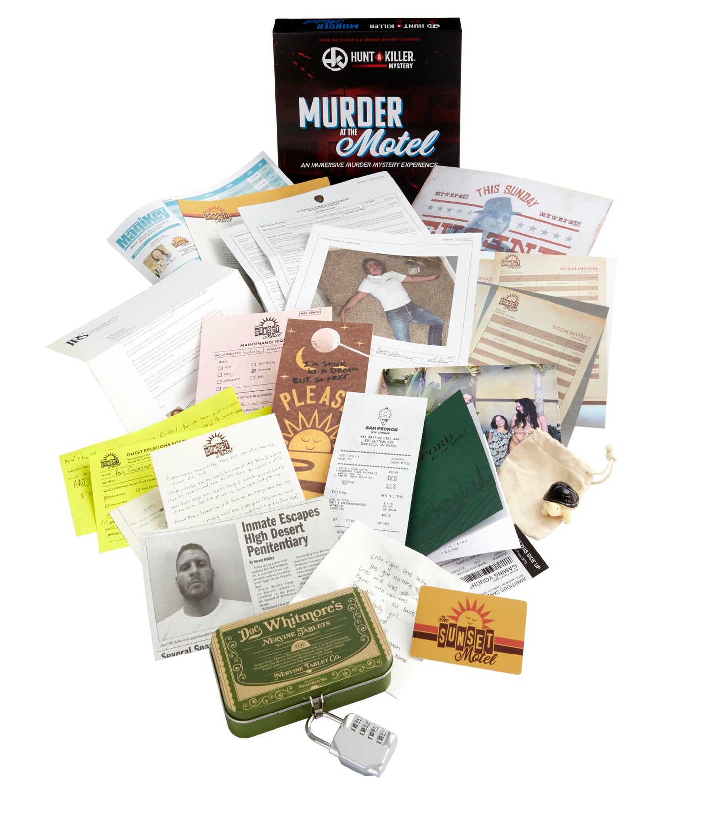 Hunt A Killer Mystery Game - Immersive Murder at The Motel - 1-5 Players, Age 14+, Cardboard, Multicoloured, Model 90981