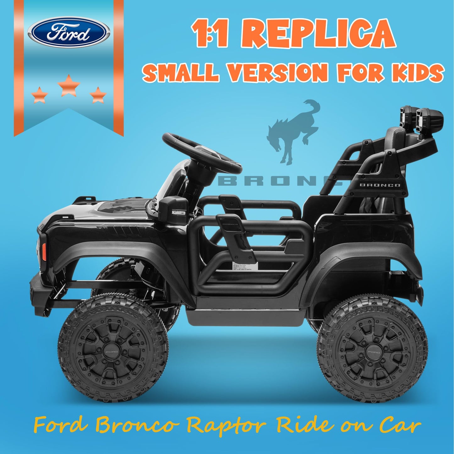 Enyopro 12V Licensed Ford Bronco Raptor Ride On Truck Car For Kids, Electric Play Car Ride-On Toy W/Parent Remote Control, 4-Whe