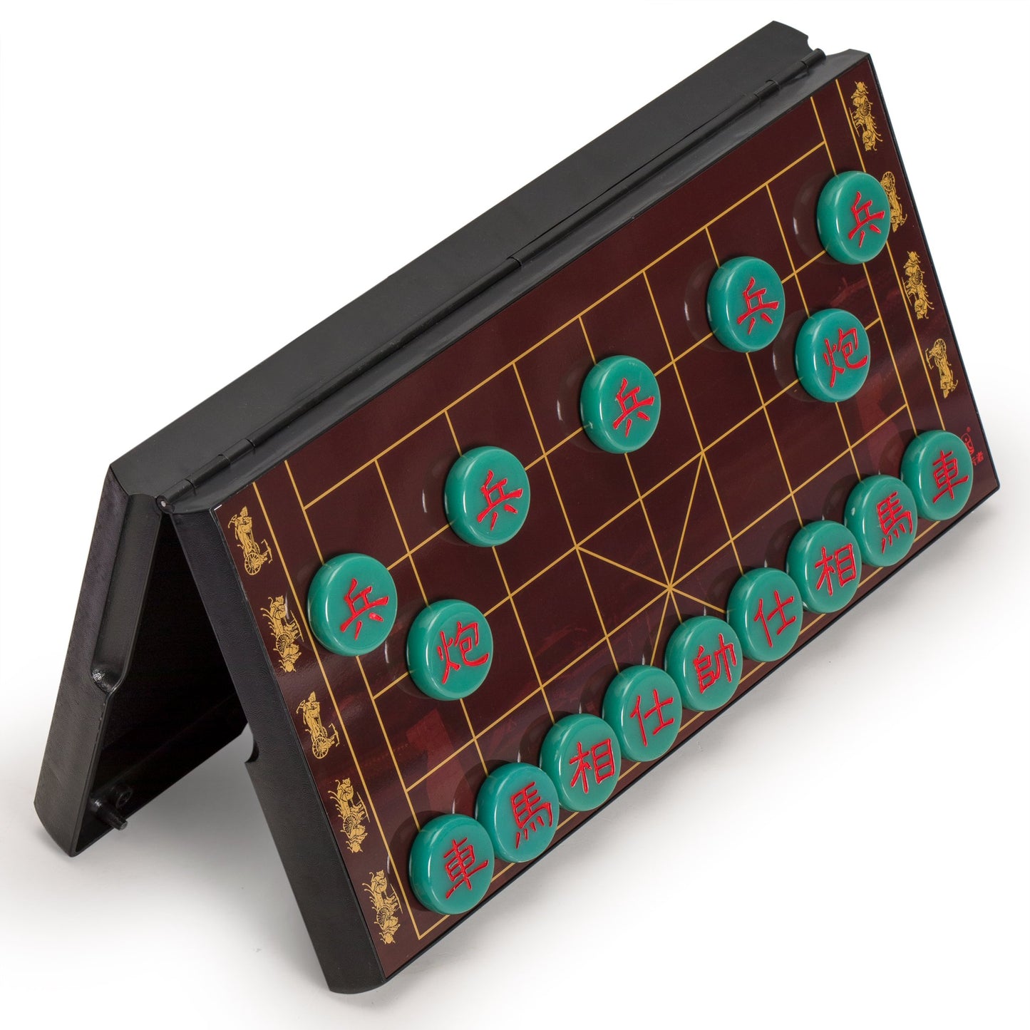 Yellow Mountain Imports Xiangqi Magnetic Travel Chess Set - 12.8" Brown Board with Jade-Colored Pieces, Model XX-CC001-A