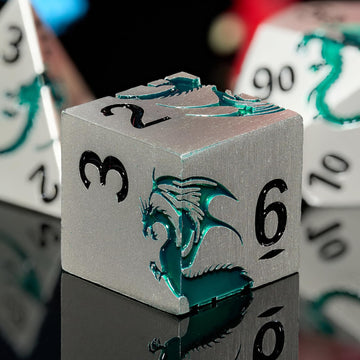 HNCCESG Metal DND Dice Set,Blue Dragon Heavy Metal Dice Set D&D,Dungeons and Dragon TTRPG Role Playing Table Games(Sliver Green