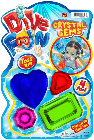 Ja-Ru Dive Fun Crystal Gems Diving Toys (1 Pack 4 Gems) Beach, Bath, & Pool Toys For Kids, Girls & Boys. Swimming Underwater Diving Activity Water Jewels Toys. Pool And Mermaid Party. 879-1P