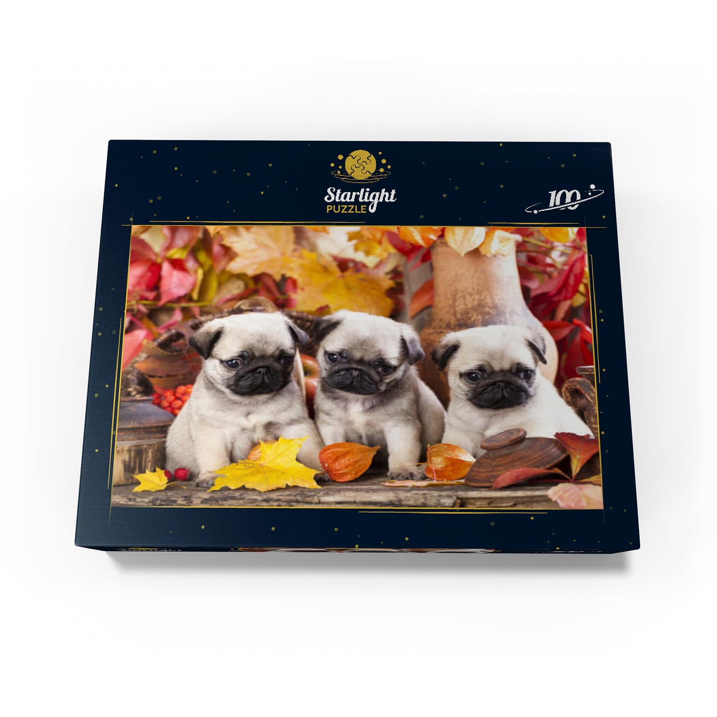 MyPuzzle Pug Puppies - enhanced 100 Piece Jigsaw Puzzle - Made in USA