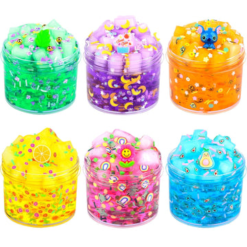 6 Pack Jelly Cube Crunchy Slime Kit, With Yellow, Pink, Purple, Green & Blue Clear Crunchy Slime, Super Soft Sludge Toy With Cut