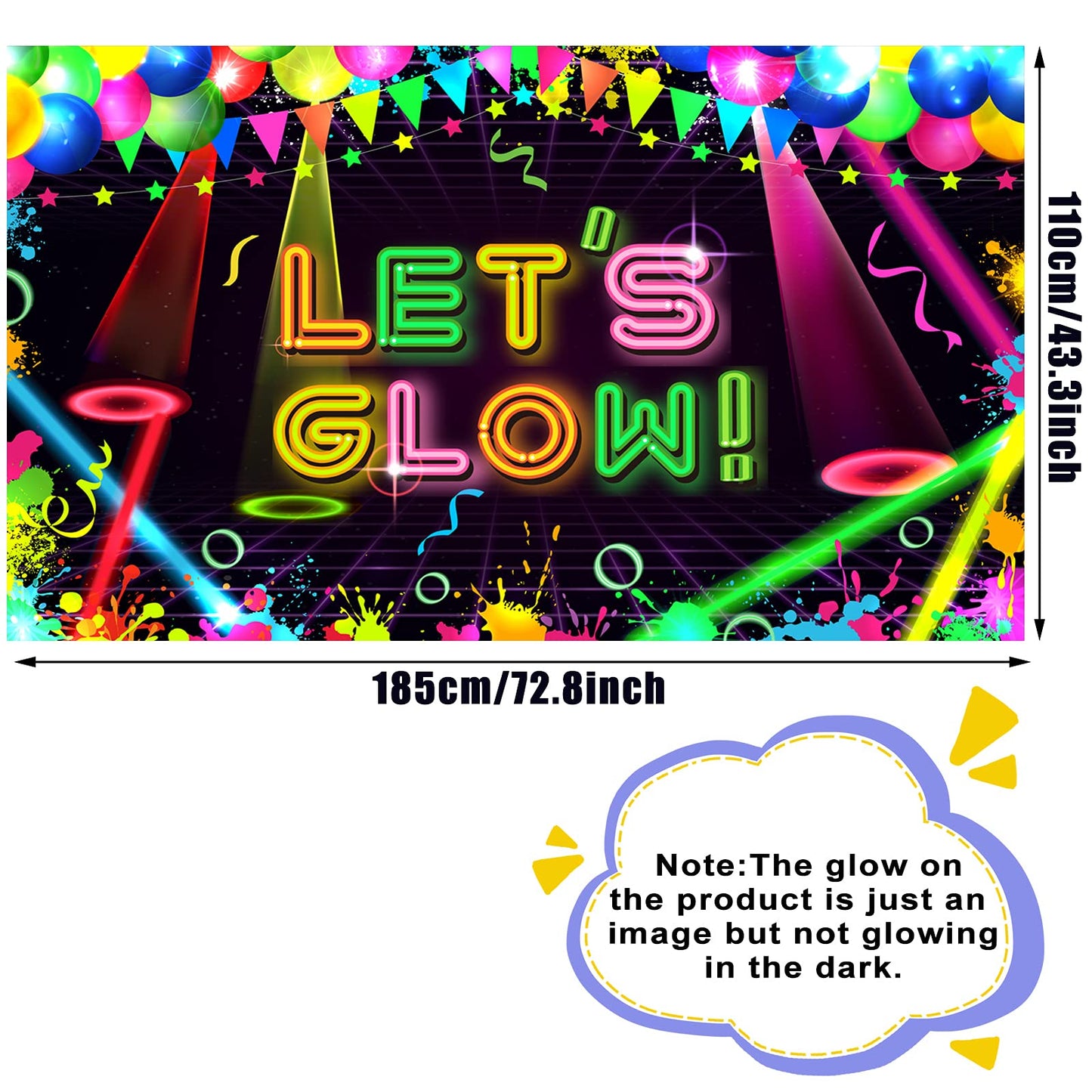 Boao Neon Glow Party Backdrop Fabric Let Glow Background Glow Party Themed Backdrop Neon Birthday Party Decorations For Neon Themed Party Birthday Party, 5.9 X 3.6 Ft