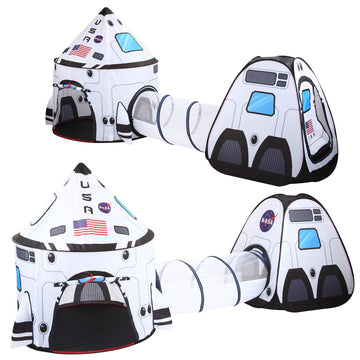 Joyin White Rocket Ship Pop Up Play Tent With Tunnel And Playhouse Kids Indoor Outdoor Spaceship Tent Set